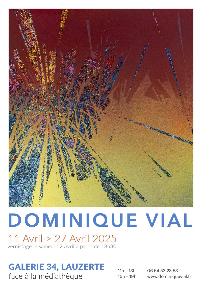 Affiche de l'exposition de peintures de Dominique à la Galerie 34 de Lauzerte, en 2025.